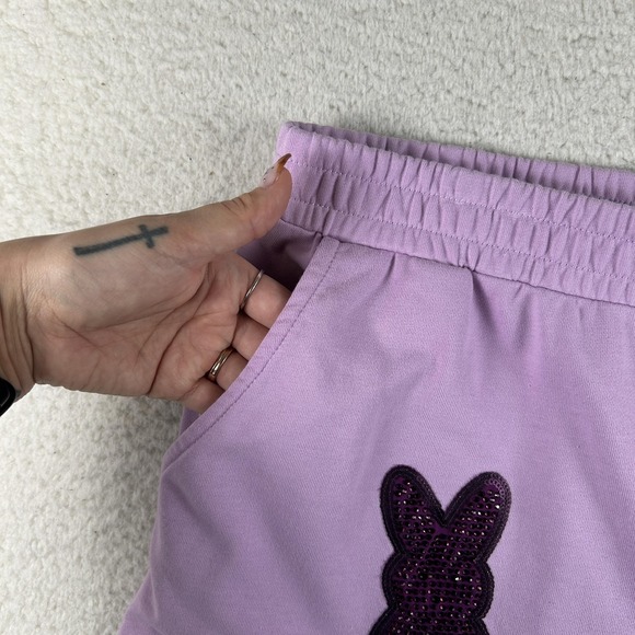 Queen Of Sparkles Shorts Womens XXL Purple Bunny Sequin Sweat Easter Lounge - Picture 4 of 16